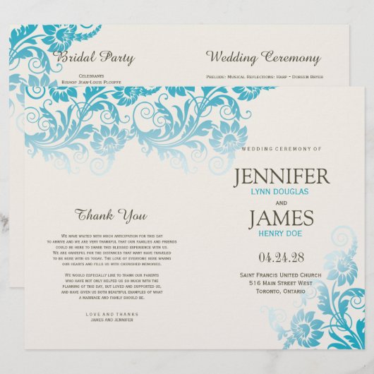 Elegante blühende Hochzeitsprogramme (Vorne/Hinten)