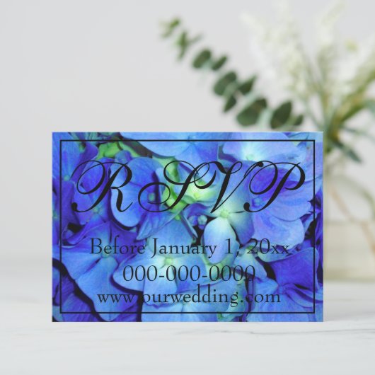 Elegante blühende Rose Blaue Hydrangeas UAWG Save The Date (Stehend Vorderseite)