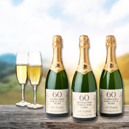 Elegante Blume 60 Jahre Party Flora 60. Geburtstag Schaumweinetikett