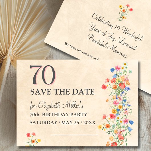 Elegante Blume 70 Jahre Party Flora 70. Geburtstag Save The Date
