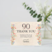 Elegante Blume 90 Jahre Party Flora 90. Geburtstag Dankeskarte (Stehend Vorderseite)