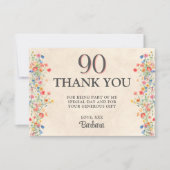 Elegante Blume 90 Jahre Party Flora 90. Geburtstag Dankeskarte (Vorderseite)