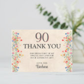 Elegante Blume 90 Jahre Party Flora 90. Geburtstag Dankeskarte (Stehend Vorderseite)