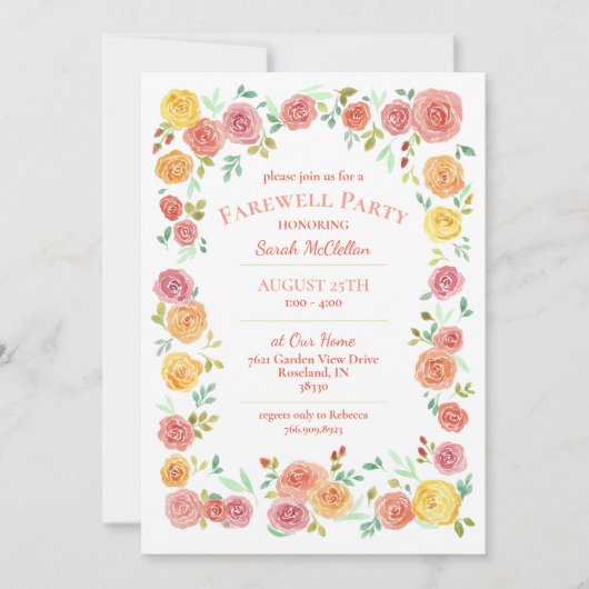 Elegante Blume Abschiedszeit Party Einladung (Vorderseite)