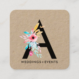 Elegante Blume Aquarellblumen-Monogramm Quadratische Visitenkarte