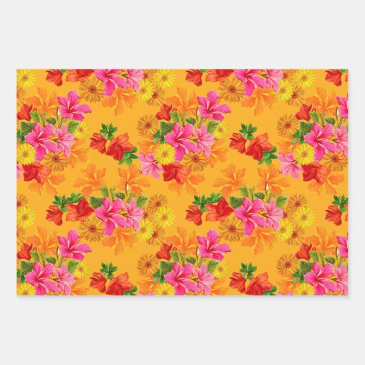 Elegante Blume auf Orange Geschenkpapier Set (Vorderseite 2)