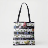 Elegante Blume auf schwarzen und weißen Streifen Tasche (Vorderseite)
