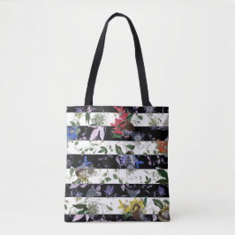 Elegante Blume auf schwarzen und weißen Streifen Tasche
