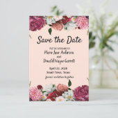 Elegante Blume aus Burgund und Rosa Save The Date (Stehend Vorderseite)