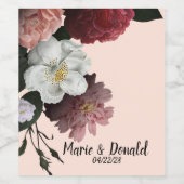 Elegante Blume aus Burgund und Rosa Weinetikett (Einzelnes Label)