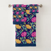 Elegante Blume aus der Blüte Rosa Gelbe Buds Grüne Badhandtuch Set (Insitu)