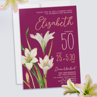 Elegante Blume aus der Weißen Lilie Burgund Einladung