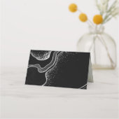 elegante Blume aus Silber und Schwarz Platzkarte (Rückseite)