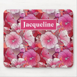 Elegante Blume aus tropischem Rosa und weißem Hibi Mousepad