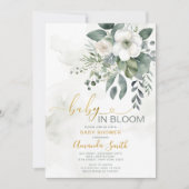 Elegante Blume aus Weiß in Blüte Einladung (Vorderseite)