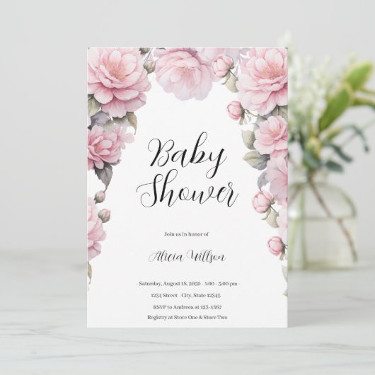 Elegante Blume Babydusche Einladung (Stehend Vorderseite)
