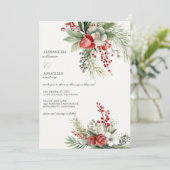 Elegante Blume, Berries & Pine Wedding Einladung (Stehend Vorderseite)