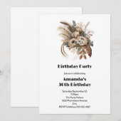 Elegante Blume - Blätter und Federn zum Geburtstag Einladung (Vorne/Hinten)