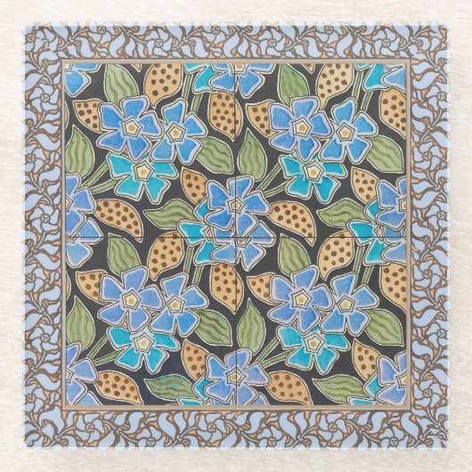 Elegante Blume Blue Periwinkle Floral Classic Glasuntersetzer (Vorderseite)