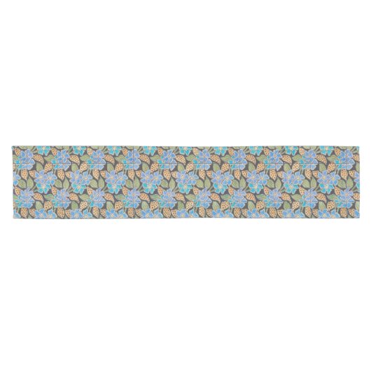 Elegante Blume Blue Periwinkle Floral Classic Kurzer Tischläufer (Horizontal)