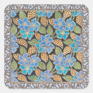 Elegante Blume Blue Periwinkle Floral Classic Quadratischer Aufkleber
