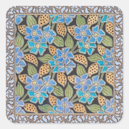 Elegante Blume Blue Periwinkle Floral Classic Quadratischer Aufkleber (Vorderseite)