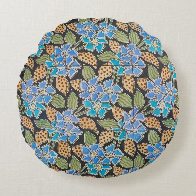 Elegante Blume Blue Periwinkle Floral Classic Rundes Kissen (Vorderseite)