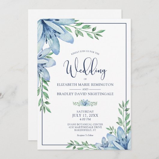 Elegante Blume Blumen Grüne Hochzeit Einladung (Vorne/Hinten)