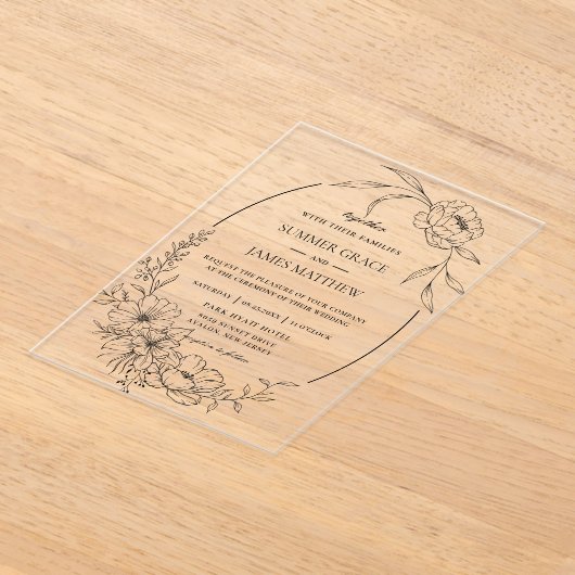 Elegante Blume Botanische Linie Hochzeit Acryleinladungen (Ablage )