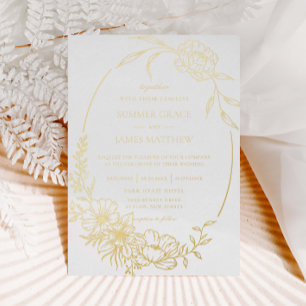 Elegante Blume Botanische Linie Hochzeit Folieneinladung