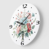 Elegante Blume Bouquet Soft Pastellfarben Große Wanduhr (Winkel)