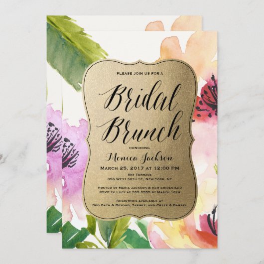Elegante Blume Bridal Brunch | Brautparty Einladung (Vorne/Hinten)