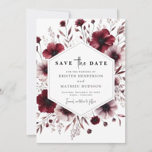 Elegante Blume Burgundy Wedding Save The Date (Vorderseite)