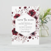 Elegante Blume Burgundy Wedding Save The Date (Stehend Vorderseite)