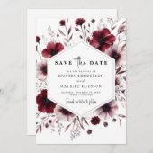 Elegante Blume Burgundy Wedding Save The Date (Vorne/Hinten)