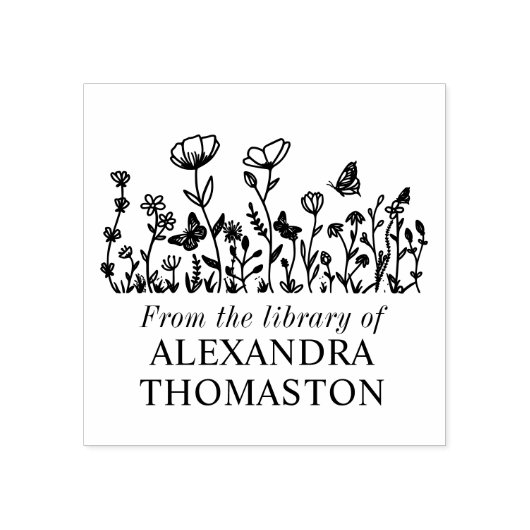 Elegante Blume, Butterfly Library Book Name Gummistempel (Prägung)