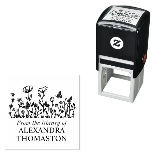 Elegante Blume, Butterfly Library Book Name Permastempel (Beispiel)