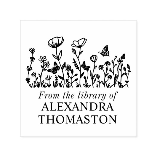 Elegante Blume, Butterfly Library Book Name Permastempel (Design)