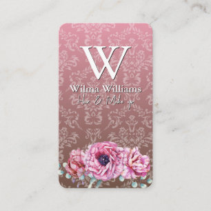 Elegante Blume Damask Muster Visitenkarte