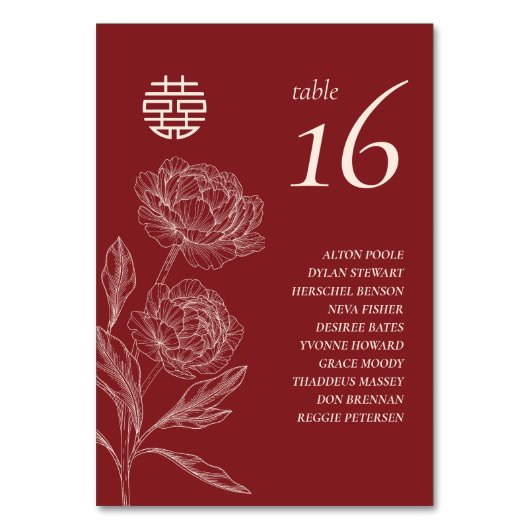 Elegante Blume Double Xi Guest Names Tischnummer (Vorderseite)