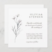 Elegante Blume. Einfache feierliche Schwarz-weiße Einladung (Vorne/Hinten)