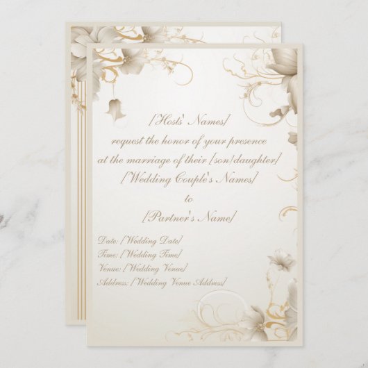 Elegante Blume Einladung (Vorne/Hinten)