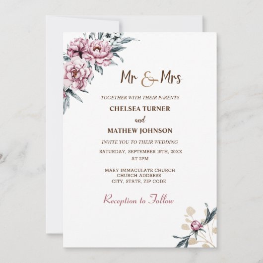 Elegante Blume Einladung (Vorderseite)