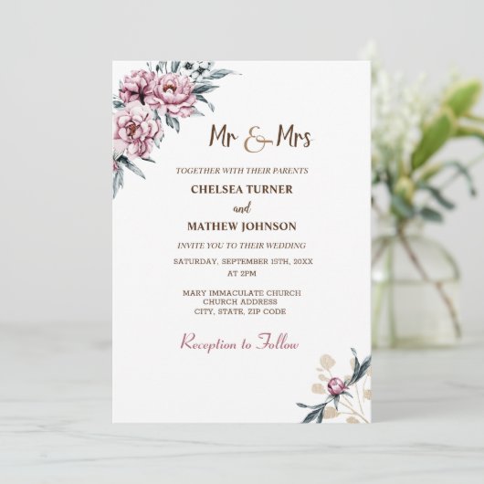 Elegante Blume Einladung (Stehend Vorderseite)