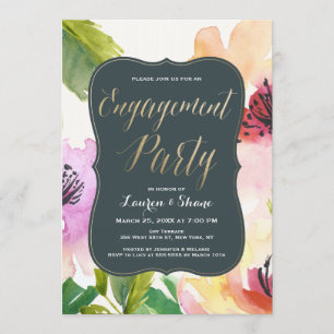 Elegante Blume - Einladung zur Gold-Engagement-Par