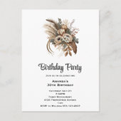 Elegante Blume Folage und Feather Birthday Party Postkarte (Vorderseite)