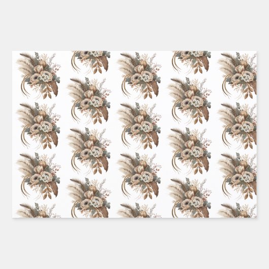 Elegante Blume Folien und Feathers Geschenkpapier Set (Vorderseite)