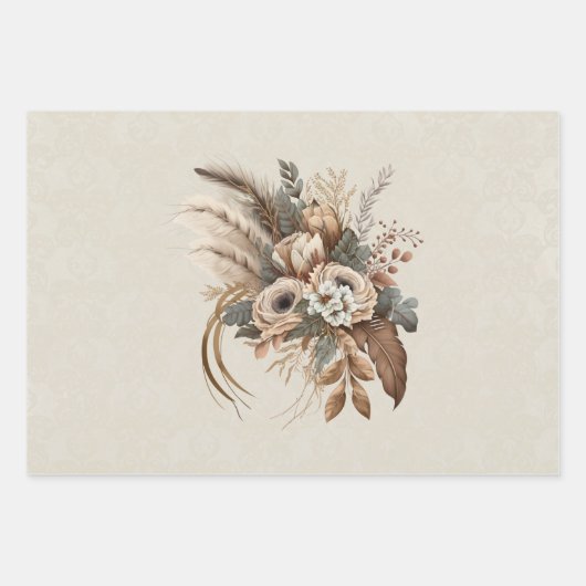 Elegante Blume Folien und Feathers Geschenkpapier Set (Vorderseite)