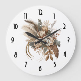 Elegante Blume Folien und Feathers Große Wanduhr