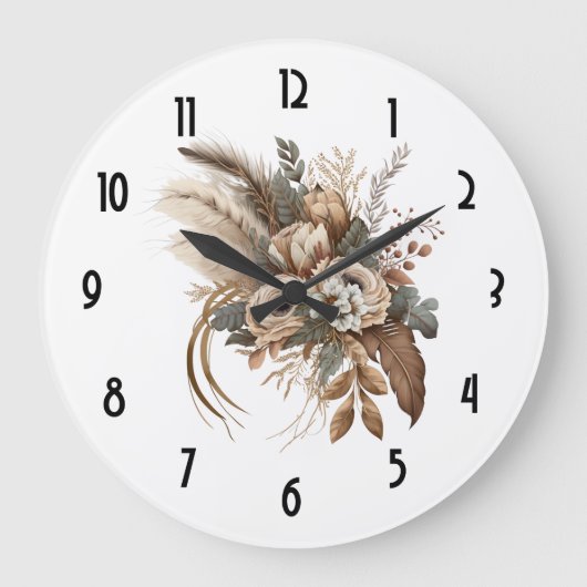 Elegante Blume Folien und Feathers Große Wanduhr (Vorderseite)